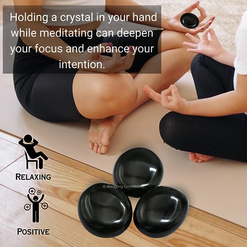Image of Amazing Gemstone Black Obsidian Crystals and Healing Stones - Large Palm Stone Crystals Piedra - Crystal for Good Luck, Balanced Positive Energy, Meditation - Unique Stocking Stuffers & Birthday Gift