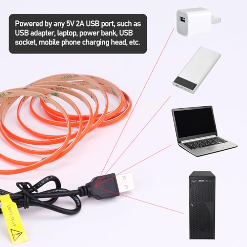 Image of GOMING 5V 5mm Width COB USB LED Strip Red USB Powered 4M(2pcs x 6.6ft /2M) | High Density 400LEDs /M Flexible IP20 Not Waterproof LED Tape Lights for DIY Decoration Lighting
