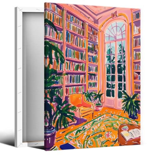 Image of Yaasilinage Henri Matisse Canvas Wall Art, Classic Pink Library Poster for Room Aesthetic, Retro Reading Book Wall Art, Bookish Literary Artwork, Famous Art Prints for Booknook 24x36in Wrapped Canvas