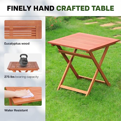 Idzo Eucalyptus Wood Dining Table, 27.75 Inch X 27.75 Inch, Heavy Duty 275Lbs Capacity Furniture For Garden, Patio, Balcony, Large Size, Aiden - Premium Material Design #TOP1