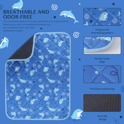 Image of IEUUMLER Washable Pee Pads for Dogs, 2 Pack Non-Slip & Waterproof Pack Whelping Pad, Reusable Washable Puppy Potty Training Pad with Fast Absorbent for Playpen EU007 (Dolphin, 24 inchX18 inch-2pcs)