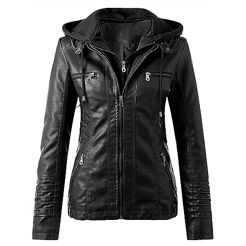 Veste de moto femme mince en simili cuir avec poches