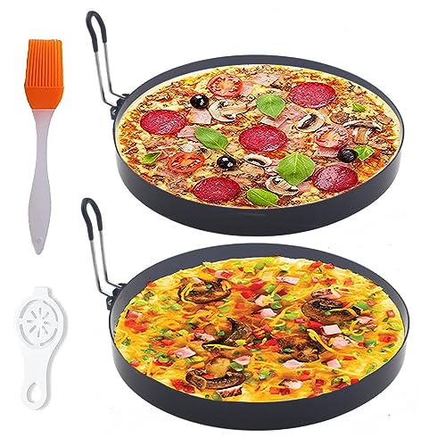 Large 2 Pack 8 Omelette Ring for Griddle Non-stick Stainless Steel Pancake Ring with Silicone Handle Grill Oil Brush Egg Separator