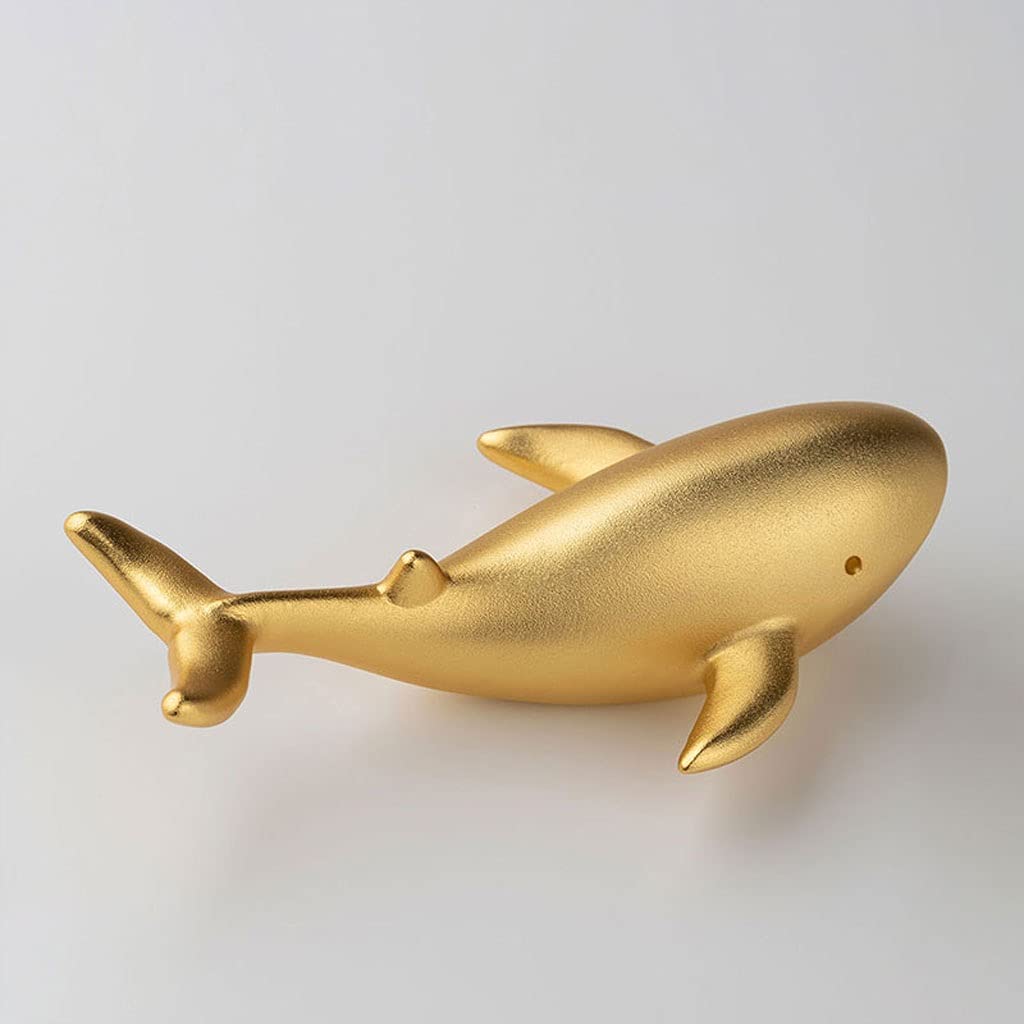 Sculpture De Baleine En Métal Doré - Laiton - Décoration De Bureau