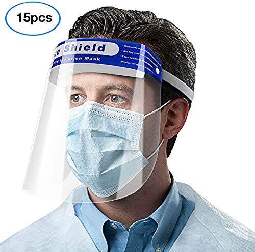 15Pcs Safety Face Shield, Anti-fog Body Fluids Spray Unisex Reusable Adjustable Transparent Full