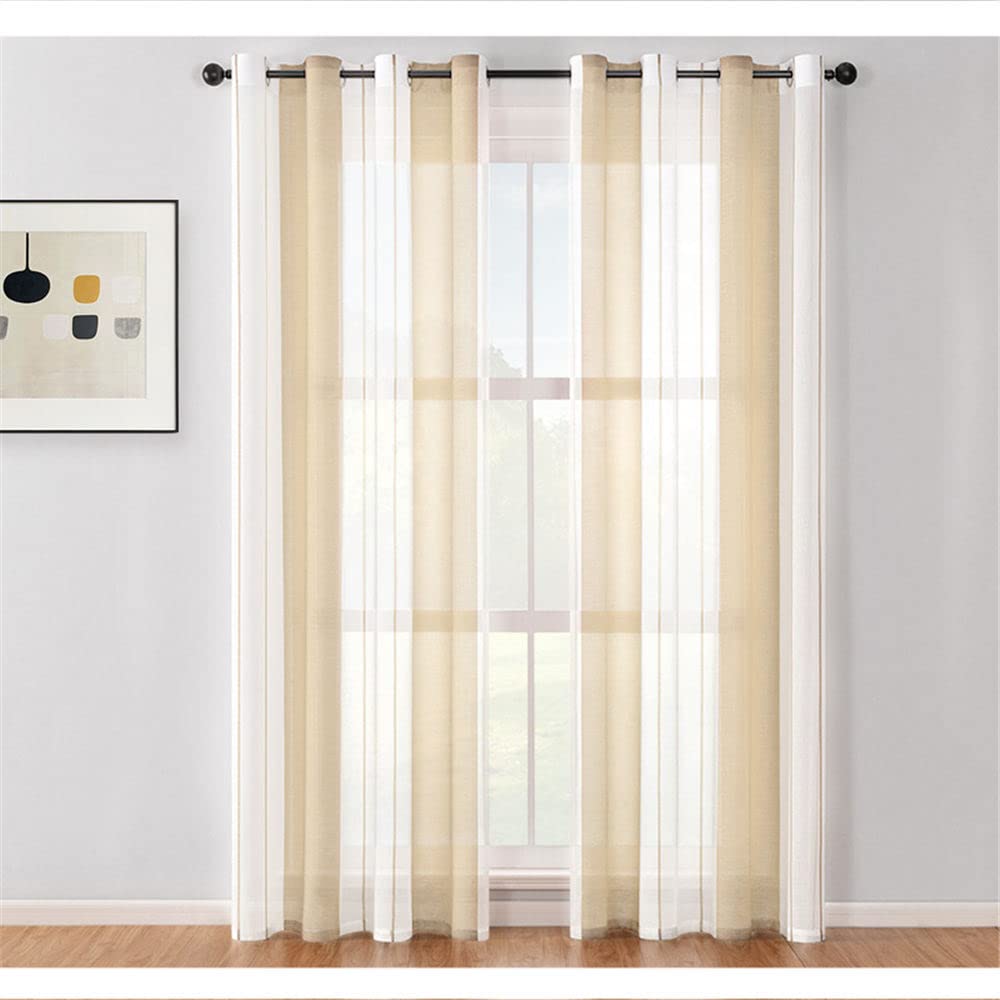 Cortinas de gasa para salón de 140x244 cm, visillos beige modernos con ojales