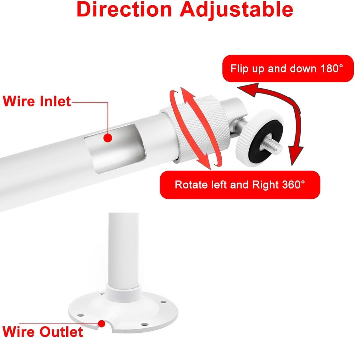 Soporte de Montaje Extensible para Cámaras Vigilancia Seguridad,30cm-60cm Ajustable Soporte de Montaje para cámara IP CCTV, Rotación de 360° Poste Montaje para Cámara de Vigilancia (Blanco)