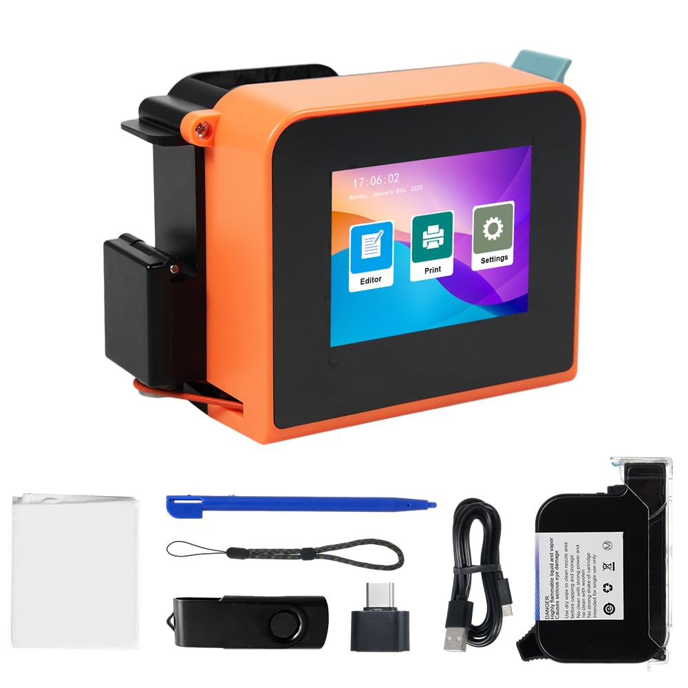 Eacam Inkjet Printer Mini Handheld Printer Portable Inkjet Printer 600DPI High Definition Inkjet Code Printer with 2.4Inch LED Touchscreen Quick-Drying Ink Cartridge for Label/Production Date/Barcode