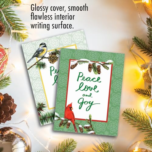 Image of The Best Card Company - 10 Blank Merry Christmas Note Cards (4 x 5.12 Inch) - Boxed Holiday Notecards with Envelopes - Christmas Words and Birds M6735XSB