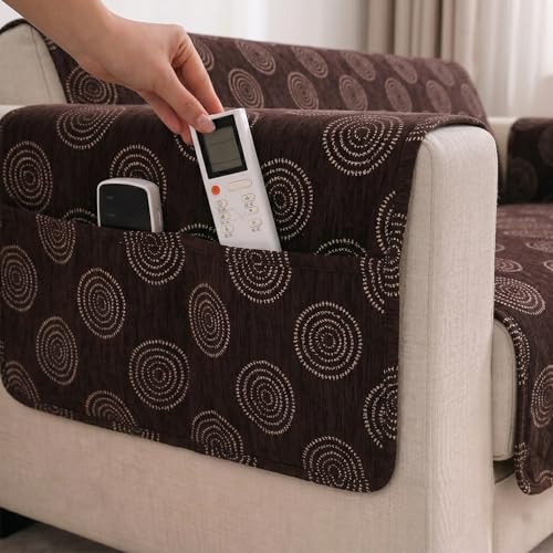 Image of STITCHNEST 'Opulence Series' Floral Woven Sofa Cover for 2 Seater | Premium Soft Fabric Sofa Protector | Brown Circular Pattern with Tassel Edge Finish | Durable Living Room Furniture Cover