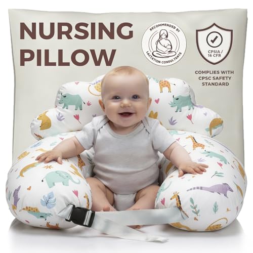 Image of PILLANI Nursing Pillow for Breastfeeding, Breast Feeding Pillow with Security Fence for Enhanced Comfort, Baby Registry Search, Removable Cotton Cover, Adjustable Waist Strap, Newborn Pillow Supplies