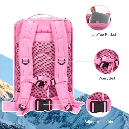 Image of Hannibal Tactical MOLLE Assault Backpack, Tactical Backpack Military Army Camping Rucksack, 3-Day Pack Trip w /USA Flag Patch, D-Rings, Pink