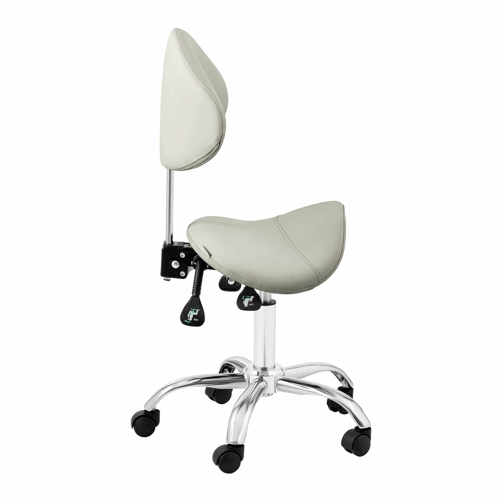 Physa Siège Selle De Cheval Gris, Argenté Dossier Et Siège Réglables en Hauteur Chaise à roulettes pour Salon, Spa, Massage Tabouret de Travail