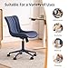 YOUNIKE Home Office Desk Chair with Wheels Armless Vanity Chair with Back Comfy Modern Leather Upholstered Rolling Task Chair Swivel Small Cute Sewing Chair No Arms Wide Adjustable Ergonomic Navy Blue