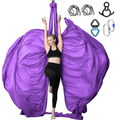 SKYPHAROS-11-Yards-Aerial-Silks-Yoga-Swing-Set-Aerial-Yoga-Hammock-Kit-Anti-Gravity-Flying-Trapeze-for-Fitness-LowNon-Stretch-Nylon-Tricot-Fabric-Hardware-Included-for-Dance