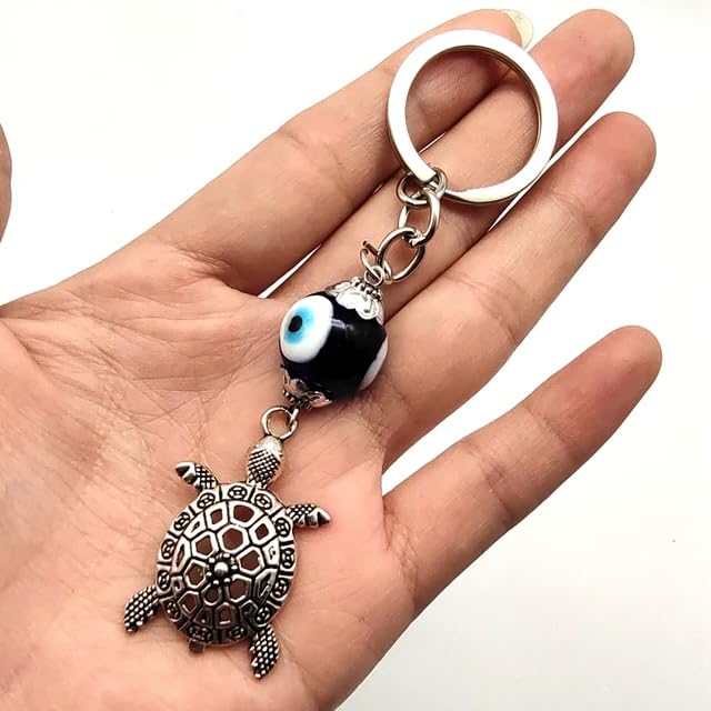 Evil Eye Turtle Keychain, Silver-Tone Metal, Blue Glass Bead Charm 1 piece-image-30