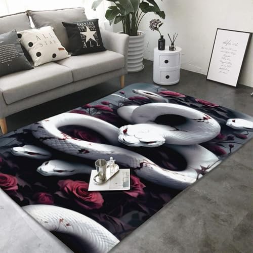 Generisch Alfombra para habitación infantil, alfombra para niños, alfombra 3D con estampado de serpientes de animales, sala de estar, dormitorio, alfombra antideslizante, 120 x 160 cm, alfombra con