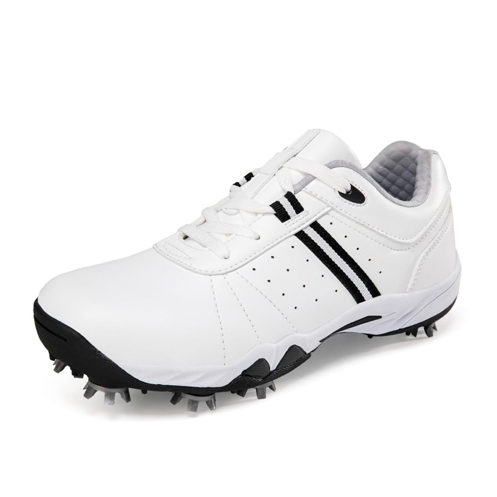 NSWDMA Men's Golf Shoes Waterproof and Breathable Anti-Slip Fashion Round Toe Lace-up Golf Shoes with Spikes for Outdoor(Black,6.5)