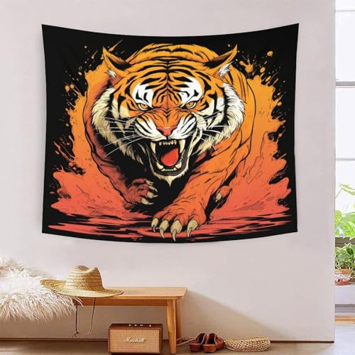 Tapisserie Murale Tigre 3D Effet Tissu Décoration Chambre Grand Art Mural 180x230cm