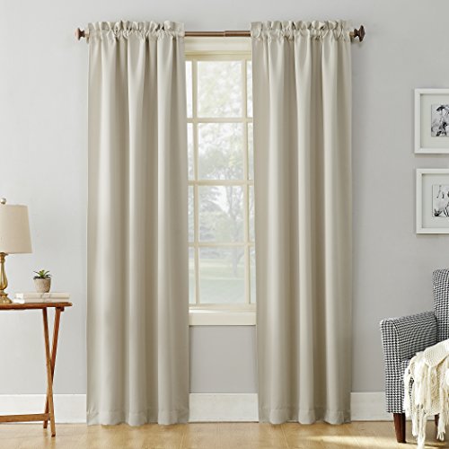 Sun Zero Easton Energy Saving Blackout Rod Pocket Curtain Panel, 40' x 84', Pearl