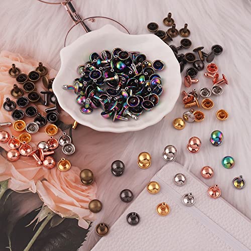 Rainbow Mushroom Dome Rivets - 10Mm Tubular Double Cap Rivets Metal Button Round Rapid Rivet Studs For Purse Bags Shoes Belts Leather Craft 50Pcs #TOP3