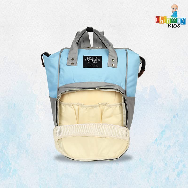 Image of Chinmay Kids Baby Diaper Backpack for New Born Baby Mother /Mom Stylish Polyester Organizer Bag for Casual Travel Outing & Traveling (Blue Grey, 16 X 9.5 X 7.5 in)