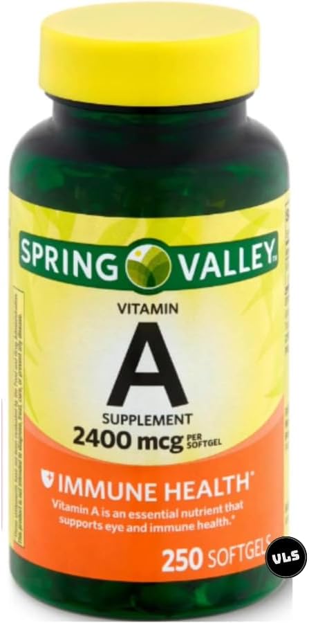 Spring Valley Vitamin A Supplement 2400 mcg, 250 Count +VLS Sticker.