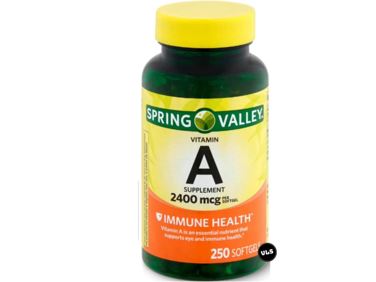 Spring Valley Vitamin A Supplement 2400 mcg, 250 Count +VLS Sticker.