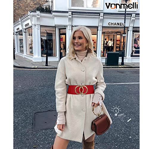 Vonmelli 3 Pack Women Wide Elastic Waist Belt Vintage Stretchy Waistband With Retro Double O-Ring Buckle For Dresses Black+White+Red S #TOP2