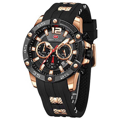 Mini Focus Watches for Men Fashion Military Sport Silicone Strap Watch Man Luxury Waterproor Chronograph Quartz Wristwatch with Luminous Hands Rose Gold Black (B08CH9FDKW) Amazon Price History, Amazon Price Tracker