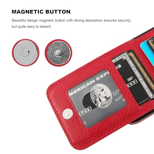 Image of KIHUWEY Compatible with iPhone 13 Pro Case Wallet with Credit Card Holder, Premium Leather Magnetic Clasp Kickstand Heavy Duty Protective Cover for iPhone 13 Pro 6.1 Inch (Lichee Red)