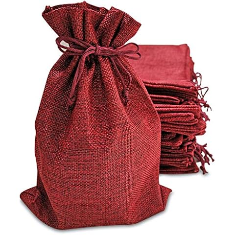 50 Red Burlap Bags with Drawstring, 5x8 Inch (5x7 Internal) Gift Bag Bulk Pack for Christmas Gift Bags, Advent, Holiday Gift Wrap, Wedding and Birthday Party Favors, Jewelry and Treat Pouches (Red) Cover