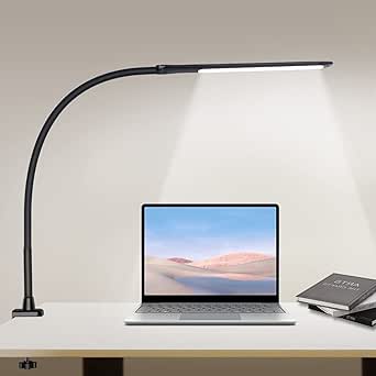 YOUKOYI LED Desk Lamp with Clamp,10W Flexible Gooseneck Architect Table Lamp with Touch Control - 5 Brightness Levels & 4 Color Modes, Eye-Care Desk Light for Home/Office/Reading/Work(Black)