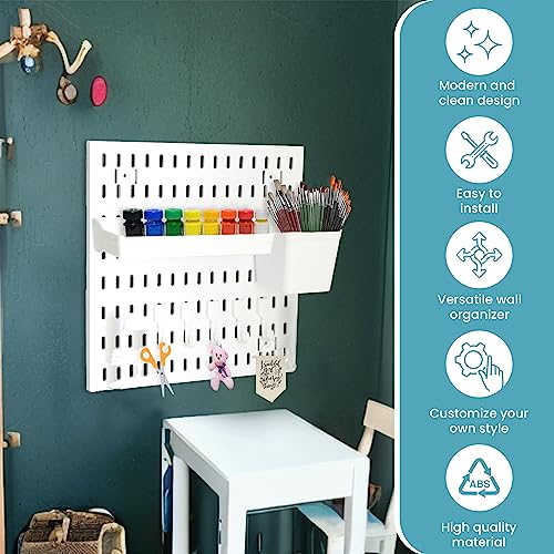 CHESTON Pegboard Wall Mount Storage Organiser Shelves Hooks Racks for Kitchen Living Room Study Home Decor for Boy & Girl Room with Mount Accessories Included (30 x 30 cm) - Image 5