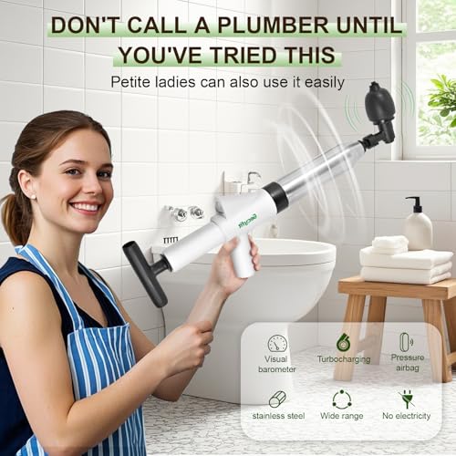 Toilet Plunger, High Pressure Drain Unclogging Tool, Plungers for Bathroom, Floor, Shower, Sink Heavy Duty, Multi-Purpose Air Pump Plunger for Toilet, Toilet Snakes for Hair Clog Remover - Image 3