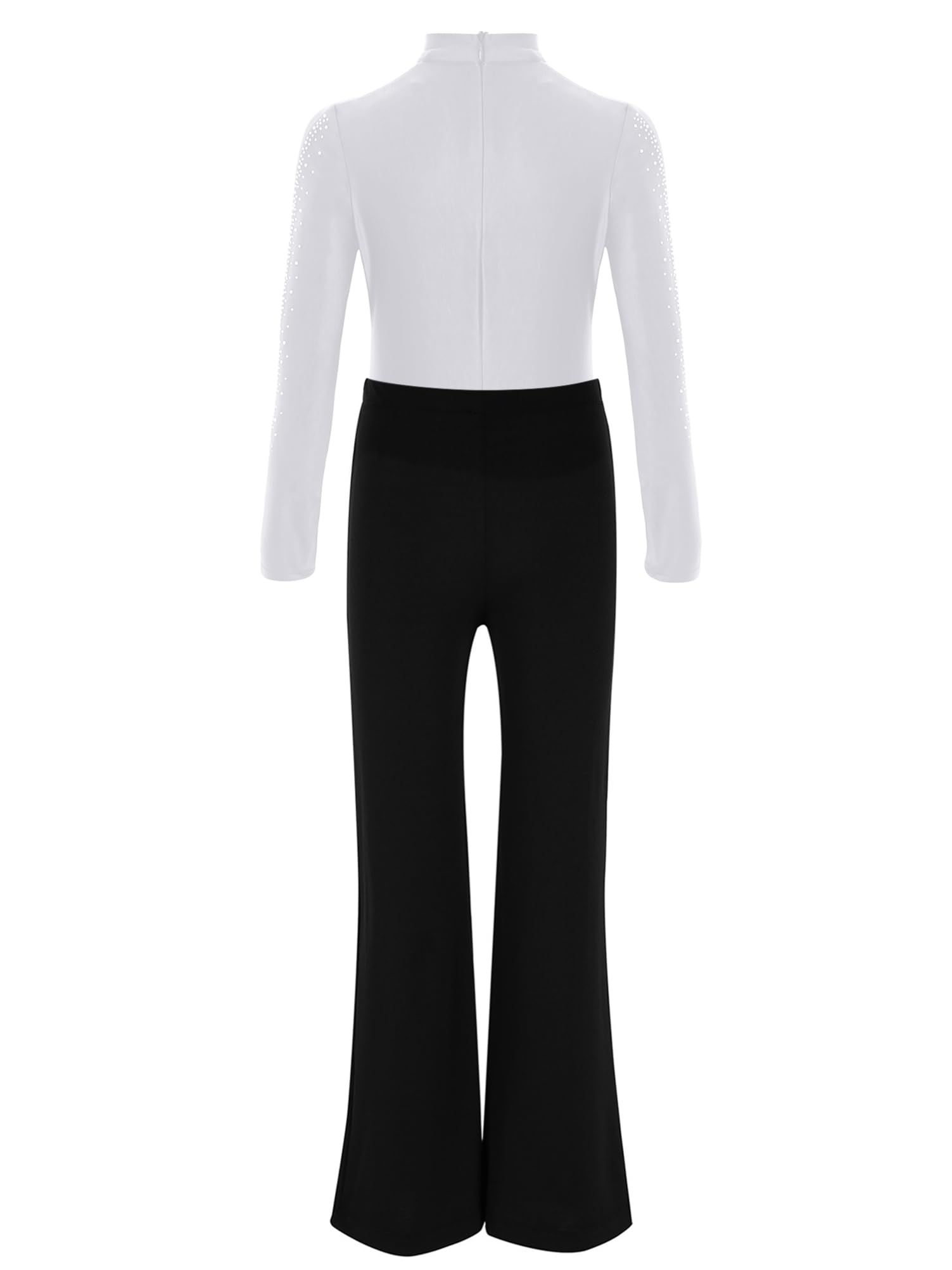 Alvivi Completo da Ballo Latino per Bambino 2 Pezzi Strass Camicia da Ballo e Pantaloni a Palazzo Vita Alta Body Danza Classica Leotard Tango Samba Rumba Dancewear