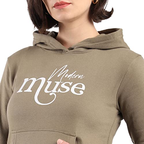 Image of PINACOLADA Women's Cotton Solid Printed Sweatshirt with Hoodie, Regular Fit for Casual Wear Full Sleeve Sweatshirt Crafted with Comfort Fit and High-Performance for Everyday Wear