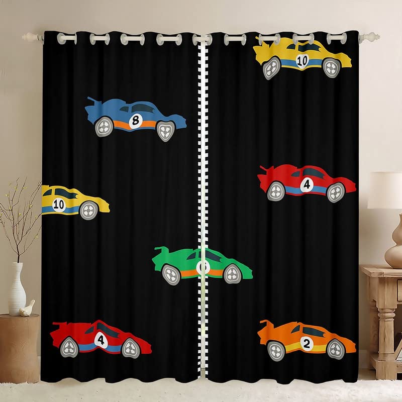 Cortinas de coche de carreras para niños, para dormitorio, sala de estar, deportes de velocidad, oscurecimiento de coches, sueños para niños, decoración de coches de carreras, cortinas opacas para de