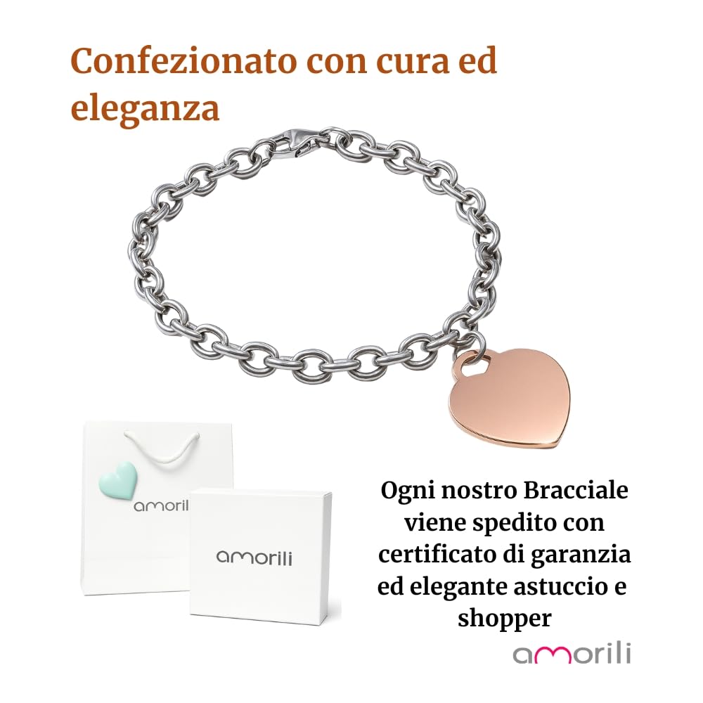 Bracciale Personalizzato Donna Cuore in Acciaio Inox Classico e Rosè | Personalizzabile con Incisione | Gioiello Elegante e Romantico | Idea Regalo per Lei bcc1522