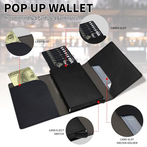 Slim Wallet for Men, Pop Up Card Holder RFID Blocking Metal Wallet Flag Eagle Design Holds Up to 9 Cards, Pop Up wallet for Notes and Coins and Debit Cards3