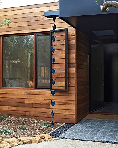 Frymucz 8.5 Ft Rain Chain For Gutters Downspout, Beautiful And Elegant Leaf Rainwater Catcher Diverter Outdoor Rust-Resistant Rain Chains Garden Décor (Blue) #TOP5