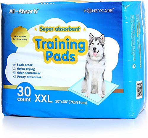 All-Absorb Honey Care, Training Pad, 30"x36", 30 ct XXL, Ultra Absorbent and Odor Eliminating, Blue, A39