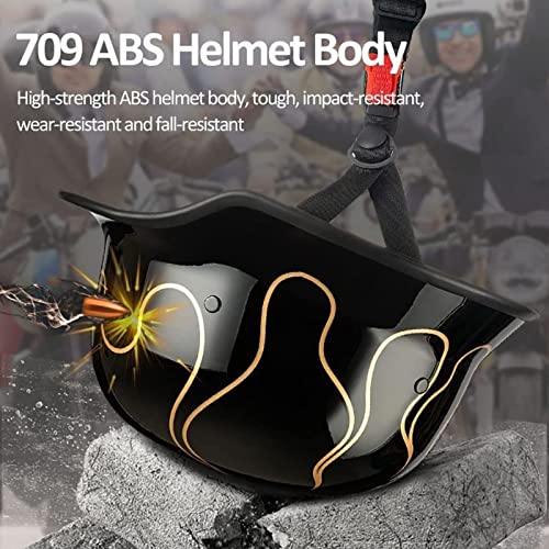 German Style Motorcycle Half Helmet, Adults Retro Open Face Helmets, Men Women Novelty Skull Cap Half Shell Helmet For Scooter Moped Street Motorbike Dot/Ece Approved,Silver Fire Blue,Xl #TOP2