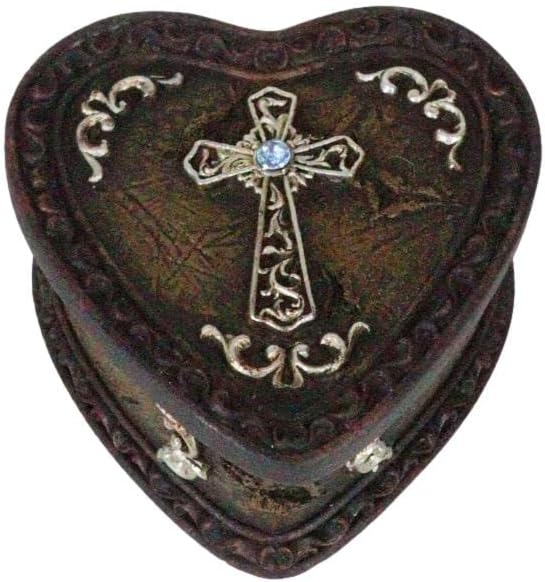 Miniatura 7 de Ebros Gift Rústico vaquero occidental Cowgirl Trust In The Lord Scroll Art Cruz en forma de corazón intrincado decorativo joyería baratija caja
