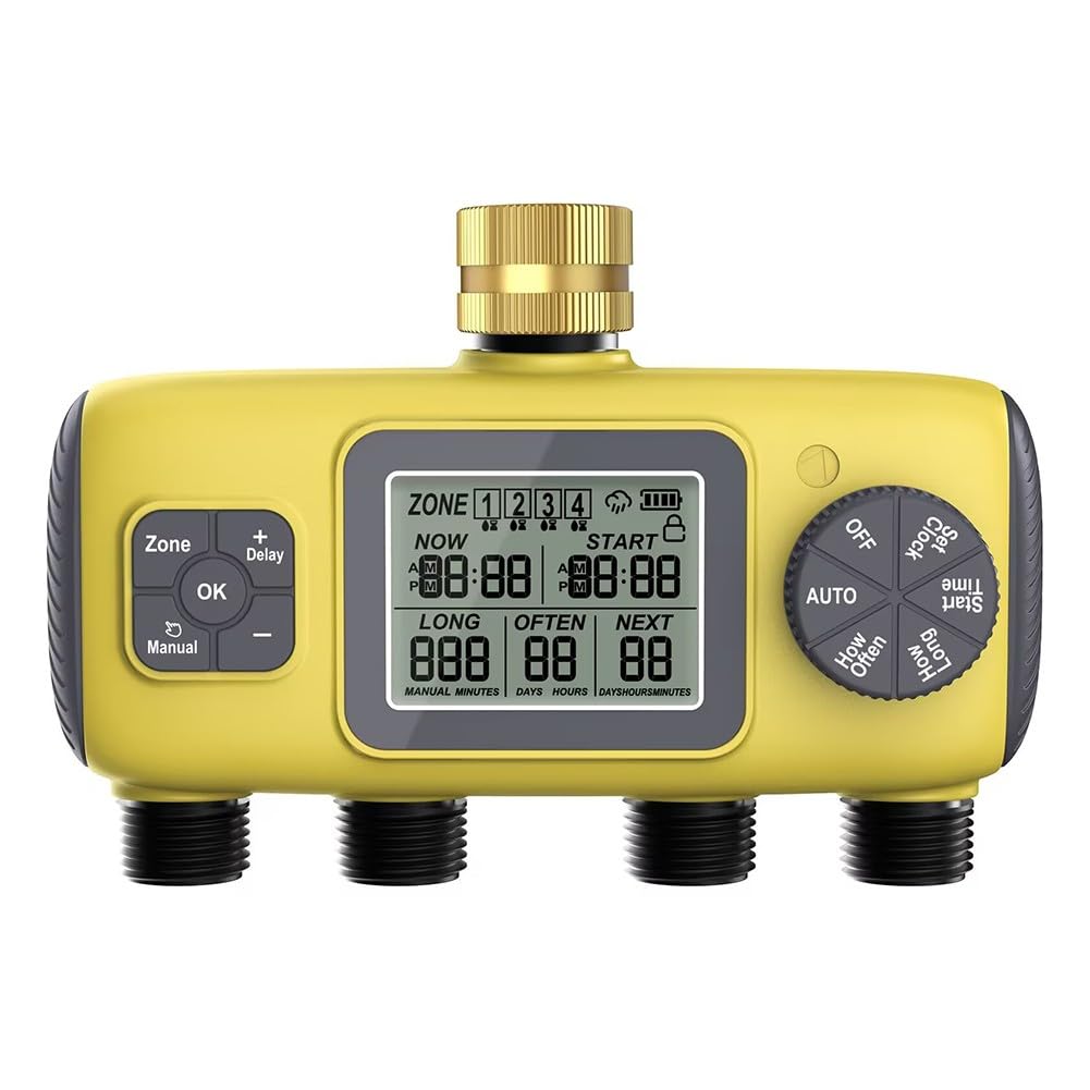 Timer automatico per irrigazione da giardino a 4 vie, BSP 34" filettato regolatore di irrigazione con display LCD per la cura delle piante da esterno