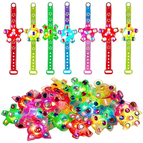 Afenau Pulseras luminosas para niños, 30 unidades, con luz giratoria, pulseras LED ajustables para cumpleaños, Navidad, Raves, Hallowen