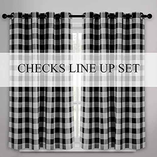 Creativesfun 19001 2 Panels Checks Line Up Set Farmhouse Faux Linen Look Buffalo Plaid Grommet Window Curtain thumb #1