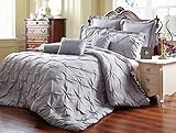 Unique Home 8 Piece Reversible Pinch Pleat Comforter Set Fade Resistant, Wrinkle Free, No Ironing Necessary, Super Soft, Queen, Grey