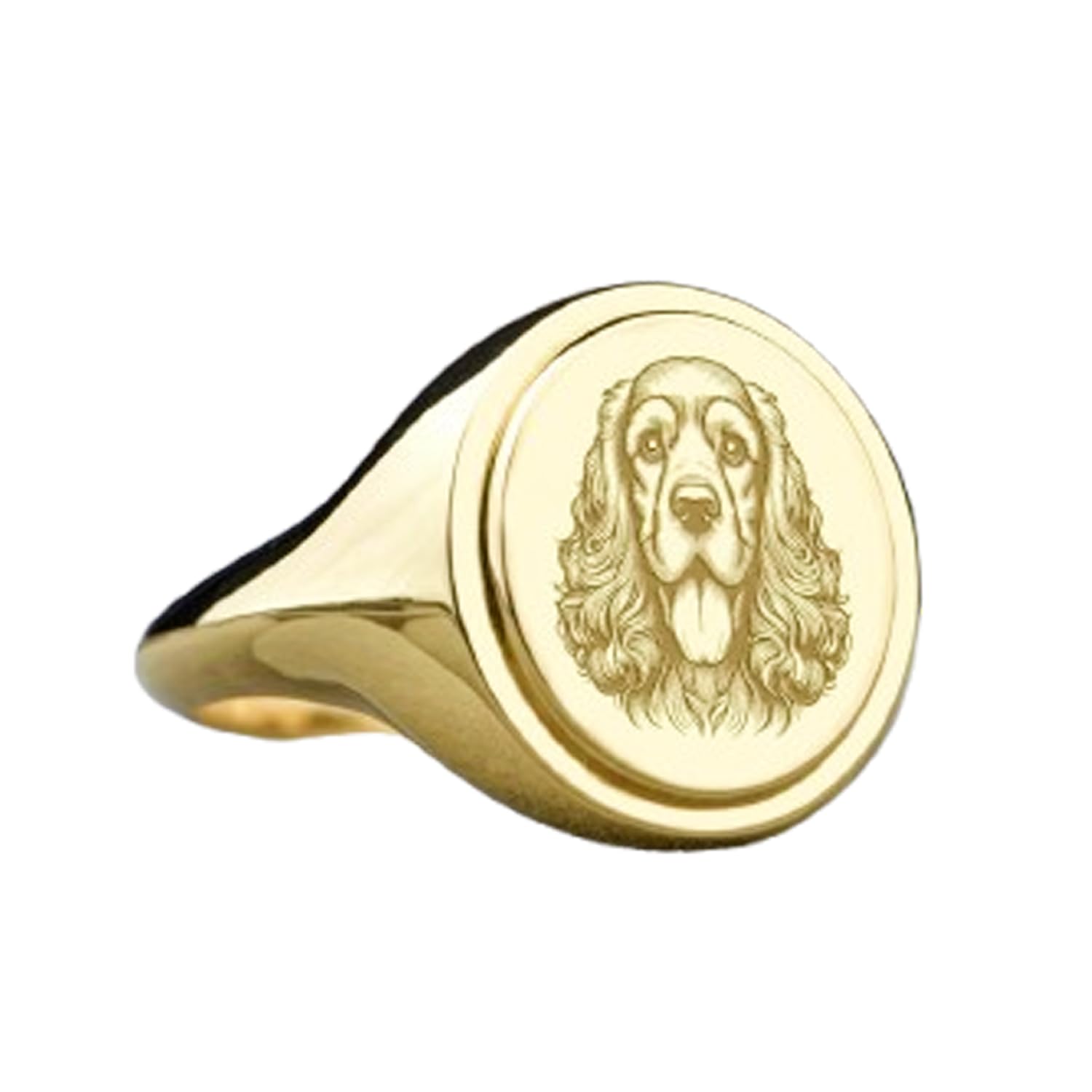 Chevalière Cocker Spaniel argent 925 plaqué or bague ovale taille 5-12.5