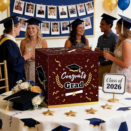 Image of Kelool Graduation Decorations 2026 Maroon Graduation Card Box Graduation Party Decorations,Graduation Box,Congrats Grad Gifts Box for 2026 Graduation Party Supplies Favors